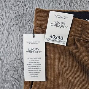 NEW Roundtree & Yorke Corduroy Pants Men 40 x 30 Flat Front Stretch Classic‎ Tan